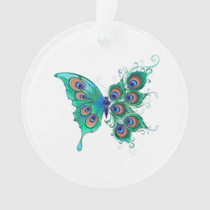 Butterfly met Green Peacock Feathers Ornament