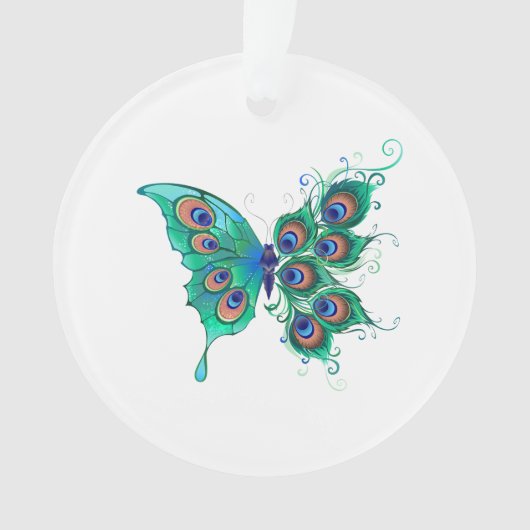Butterfly met Green Peacock Feathers Ornament (voorkant)