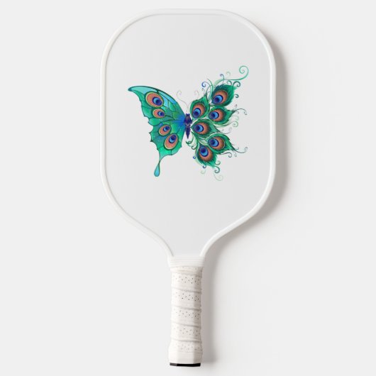 Butterfly met Green Peacock Feathers Pickleball Paddle (Achterkant)