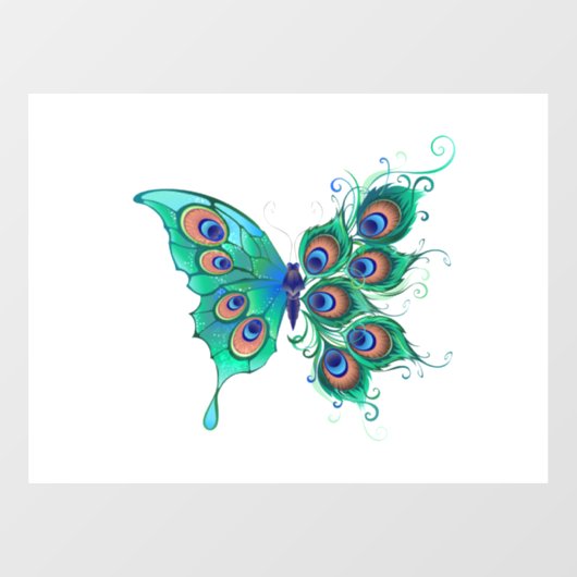 Butterfly met Green Peacock Feathers Raamsticker (Vel)