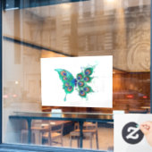 Butterfly met Green Peacock Feathers Raamsticker (Cafe Raam)