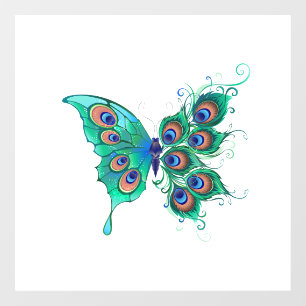Butterfly met Green Peacock Feathers Raamsticker