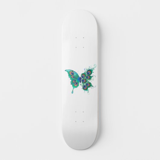 Butterfly met Green Peacock Feathers Skateboard (Voorkant)