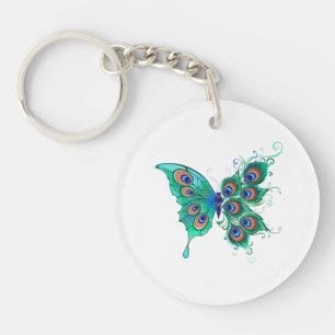 Butterfly met Green Peacock Feathers Sleutelhanger