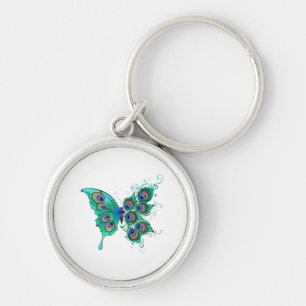 Butterfly met Green Peacock Feathers Sleutelhanger