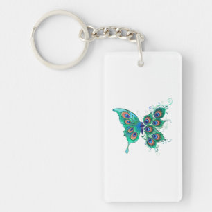 Butterfly met Green Peacock Feathers Sleutelhanger