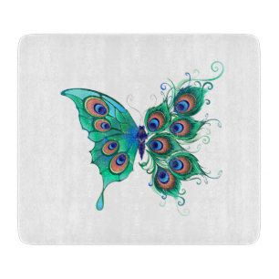 Butterfly met Green Peacock Feathers Snijplank