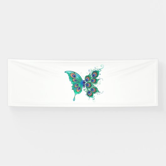 Butterfly met Green Peacock Feathers Spandoek (Horizontaal)
