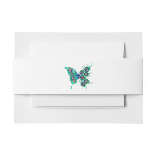 Butterfly met Green Peacock Feathers Uitnodigingen Wikkel