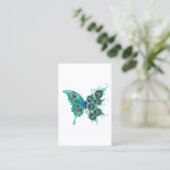 Butterfly met Green Peacock Feathers Visitekaartje (Staand voorkant)