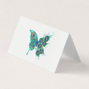 Butterfly met Green Peacock Feathers Visitekaartjes