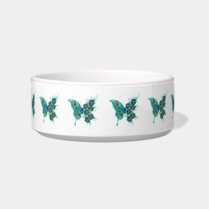 Butterfly met Green Peacock Feathers Voerbakje