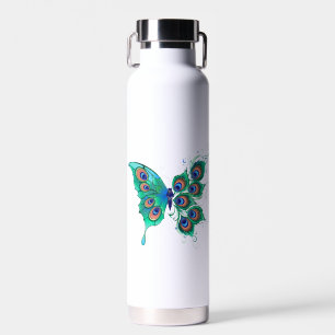 Butterfly met Green Peacock Feathers Waterfles