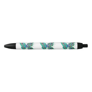 Butterfly met Green Peacock Feathers Zwarte Inkt Pen