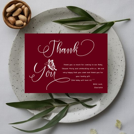 Butterfly Modern Minimal Baby Shower Bedankkaart