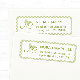 Butterfly Monogram Green Gingham Retouradres Etiket