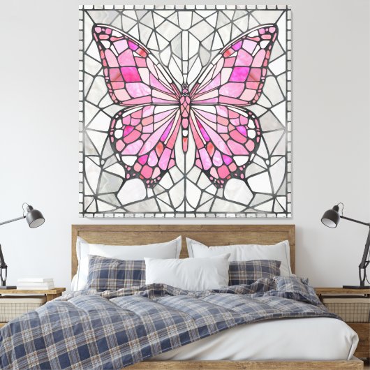 Butterfly Mosaic - Sprookje Roze en grijs Canvas Afdruk (Insitu (Slaapkamer))