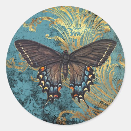 Butterfly New Wave Blue Ronde Sticker (Voorkant)