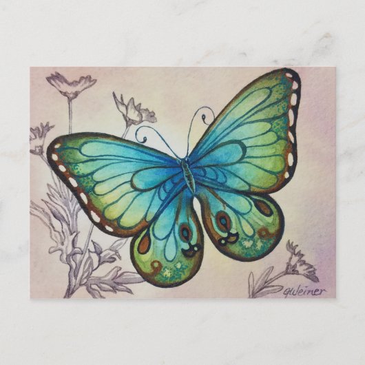 Butterfly No. 7 Waterverf Art Briefkaart (Voorkant)