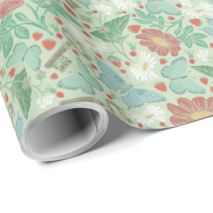  Butterfly Old Key White Daisy Cadeaupapier