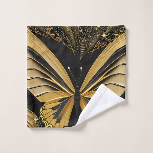 Butterfly on Black Washandje (Wasdoekje)