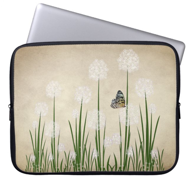 Butterfly on Dandelion Laptop Sleeve (Voorkant)