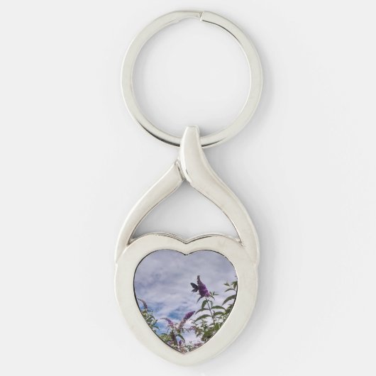 Butterfly on Flower Heart Keychain (Voorkant)