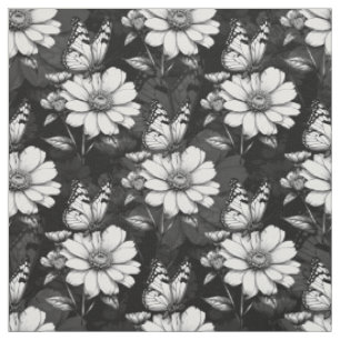 Butterfly on Flower Pattern Design - Zwart Stof