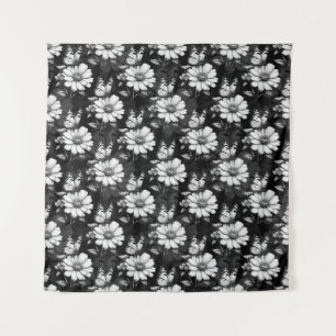 Butterfly on Flower Pattern Design - Zwart Wandkleed