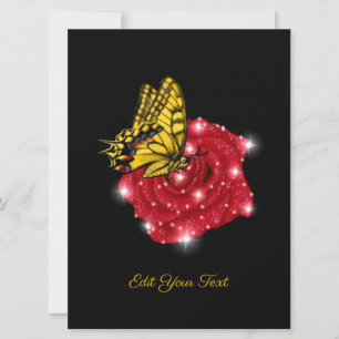 Butterfly on red Rose met sterren en regendruppels