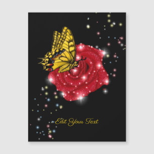 Butterfly on red Rose met sterren en regendruppels