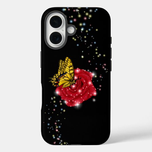 Butterfly on red Rose met sterren en regendruppels Case-Mate iPhone Case (Achterkant)