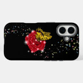 Butterfly on red Rose met sterren en regendruppels Case-Mate iPhone Case (Achterkant (horizontaal))