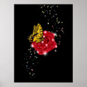 Butterfly on red Rose met sterren en regendruppels Poster (Voorkant)