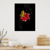 Butterfly on red Rose met sterren en regendruppels Poster (Keuken)