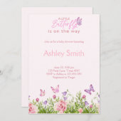 Butterfly on the Way Floral meisje Baby shower Kaart (Voorkant / Achterkant)