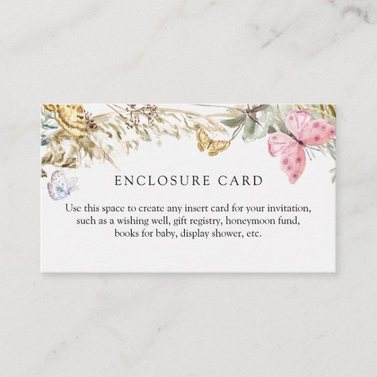 Butterfly on Way Boho Enclosure Card Informatiekaartje (Voorkant)