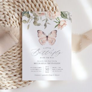Butterfly on Way Pink Floral Girl Baby shower Kaart