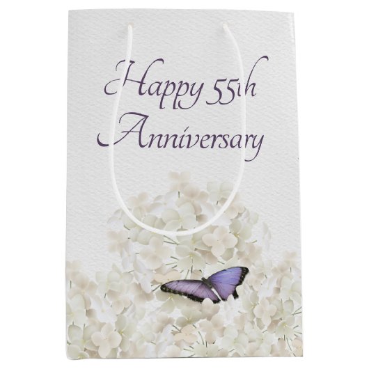 Butterfly on White Hydrangea 55th Jubileum Medium Cadeauzakje (Voorkant)