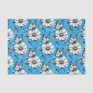 Butterfly op bloem patroon blauw ontwerp tissuepapier