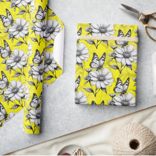 Butterfly op bloem patroon geel ontwerp cadeaupapier