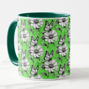 Butterfly op bloem patroon groen ontwerp mok