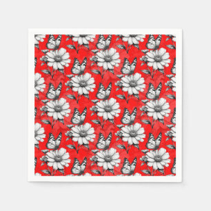 Butterfly op bloem patroon rood ontwerp servet