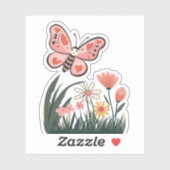 Butterfly Over Flowers Sticker (Vel)