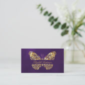 Butterfly paars goud QR code elegant script Visitekaartje (Staand voorkant)