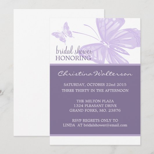 Butterfly Paars Vrijgezellenfeest nodigt uit Kaart (Voorkant / Achterkant)