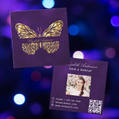 Butterfly paarse gouden QR code script foto Vierkante Visitekaartje