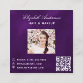 Butterfly paarse gouden QR code script foto Vierkante Visitekaartje (Achterkant)