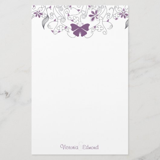 Butterfly Paarse Whimsy - Aangepaste schrijfbenodi Briefpapier (Voorkant)