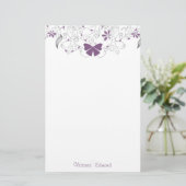 Butterfly Paarse Whimsy - Aangepaste schrijfbenodi Briefpapier (Staand voorkant)